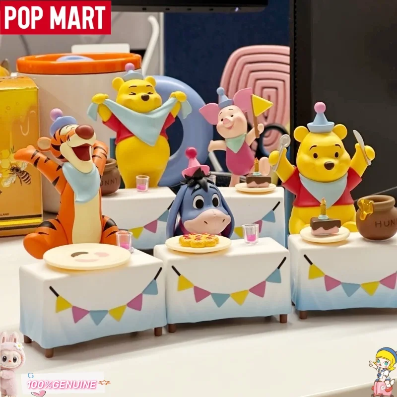 Genuine POPMART Disney Winnie The Pooh Let'S Party Series Blind Box Kawiii Figure Collectible Art Toy Desktop Decor Holiday Gift