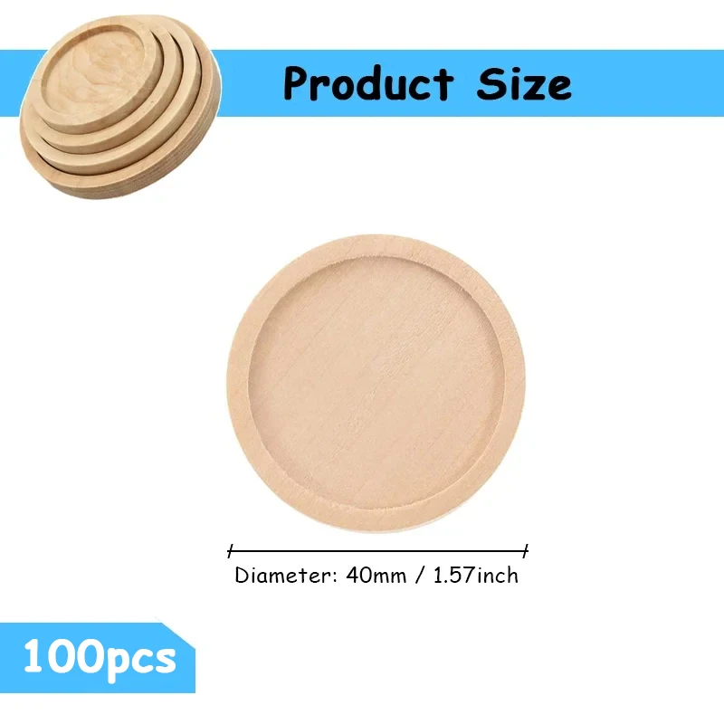 100pcs 4cm DIY Jewelry Accessories, Wood Bezel Blanks Setting Round Craft Base Pendant Tray for DIY Crafting Jewelry Making