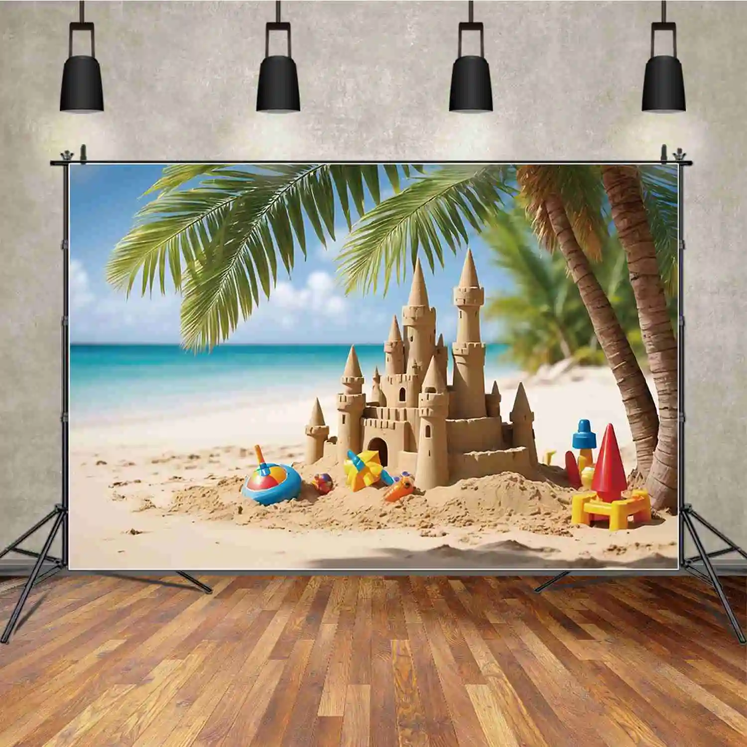 

MOON.QG Sand Castle Toys First Birthday Backdrops Children Summer Tropical Beach Backgrounds Party Decoration Photozone Supplies