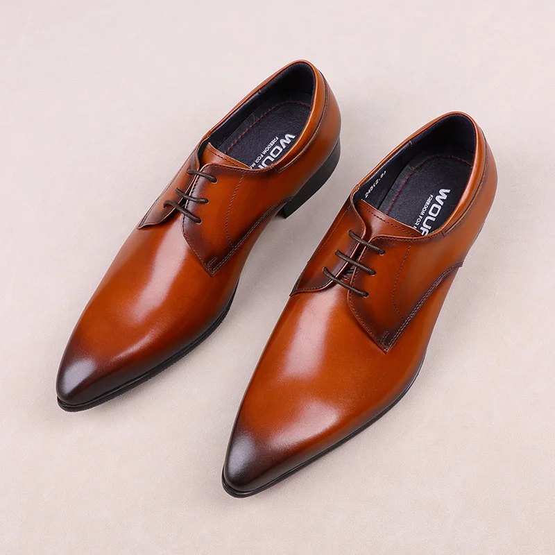 

Fashion Black / Brown Business Shoes Genuine Leather Derby Wedding Shoes Male Prom Shoes