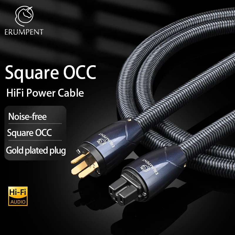 HiFi Power Cable High Quality Square OCC HiFi EU/US/AU Version Power Cord Gold Plated Plugs for CD Amplifier Filter CD