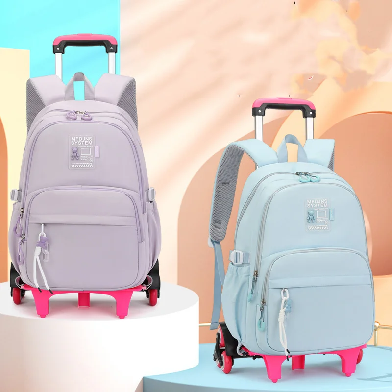 Kids School Backpack with Wheels Rolling Backpack for Girls Student Wheeled Backpack Trolley School Bag Travel Trolley Luggage