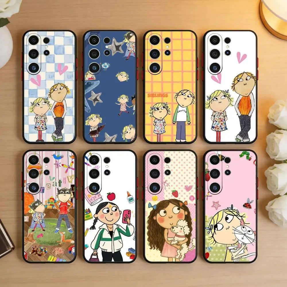 

L-Cutting-Fabric Charlie and Lola Cartoon Phone Case For Samsung S26,S25,S24,S23,S22,S21,S20,Ultra,Plus,FE Black Soft Cover