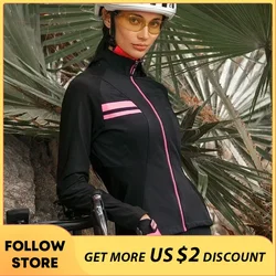 Santic Women Fleece Bike Coat Windproof Reflective Winter Thermal Cycling Jackets Bicycle Soft Shell MTB Windbreaker Asian Size