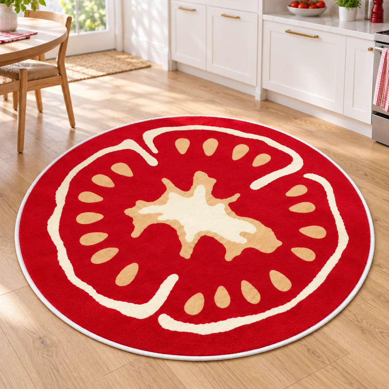 Red Tomato Slice Shaped Area Rug, Cute Food Floor Mat for Kitchen Dining Room Cafe, Colorful Novelty Home Decor and Gift