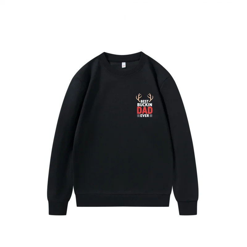 Men's Sweatshirt Black Best Buckin Dad Ever Antlers Print for Family Gathering