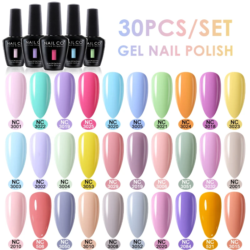 Nailco conjunto de esmaltes em gel para todas as estações, 30 peças, nude, rosa, branco, semi permanente, gel uv, manicure, pintura diy, verniz em gel