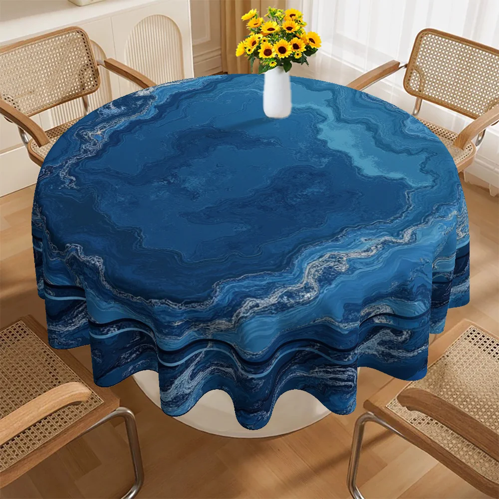 One blue marble-patterned tablecloth, perfect for family kitchens and dining rooms. This elegant tableware decorationzyc
