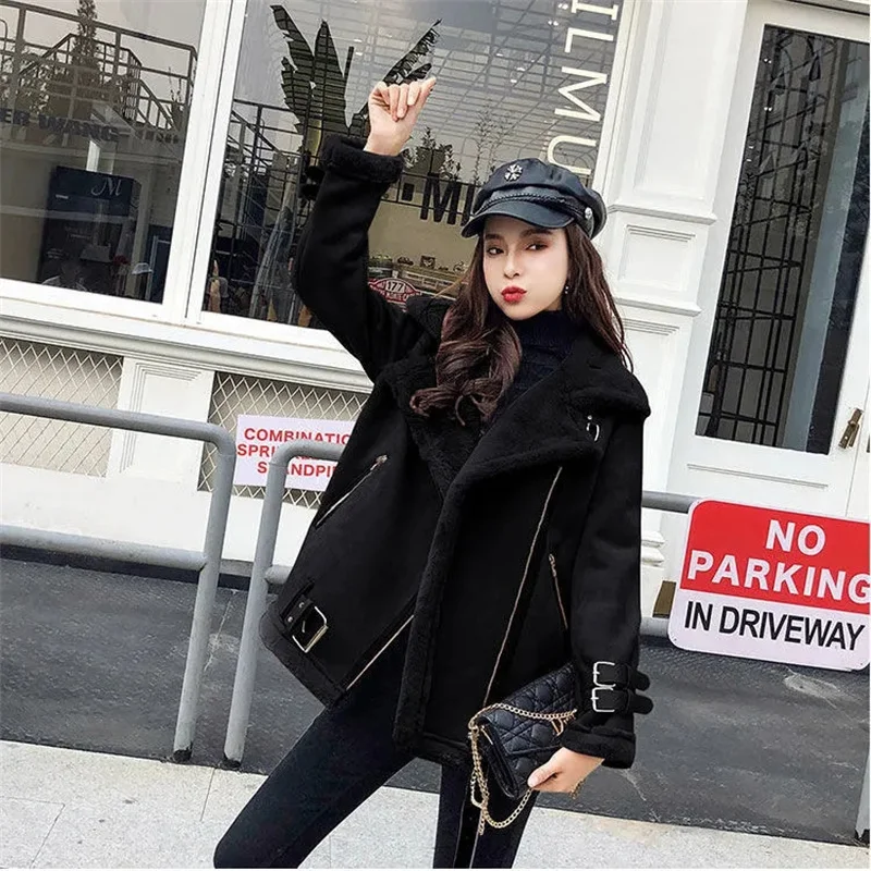 Women\'s Fur Integrated Coat New 2024 Autumn And Winter Korean Loose Femal Schoolgirl Versatile Suede Velvet Motorcycle Jacket