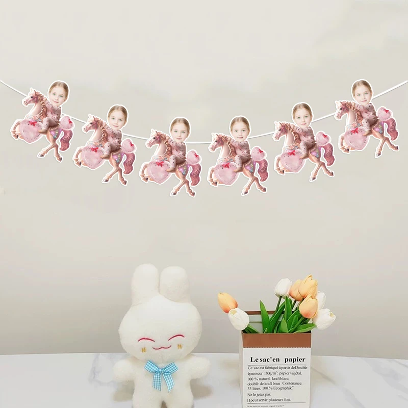 6/12Pcs Custom Photo Carousel Horse Shape Bunting Garland, Personalized Face Portrait Banner, DIY Customized Hanging Pendant