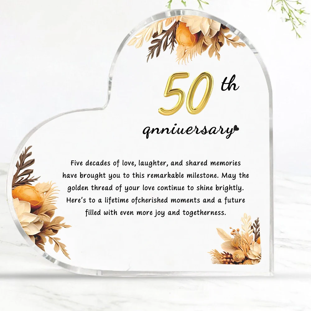 50th Golden Anniversary Heart-Shaped Acrylic Plaque - Perfect Gift for Parents, Ideal for Thanksgiving, Valentine's Day