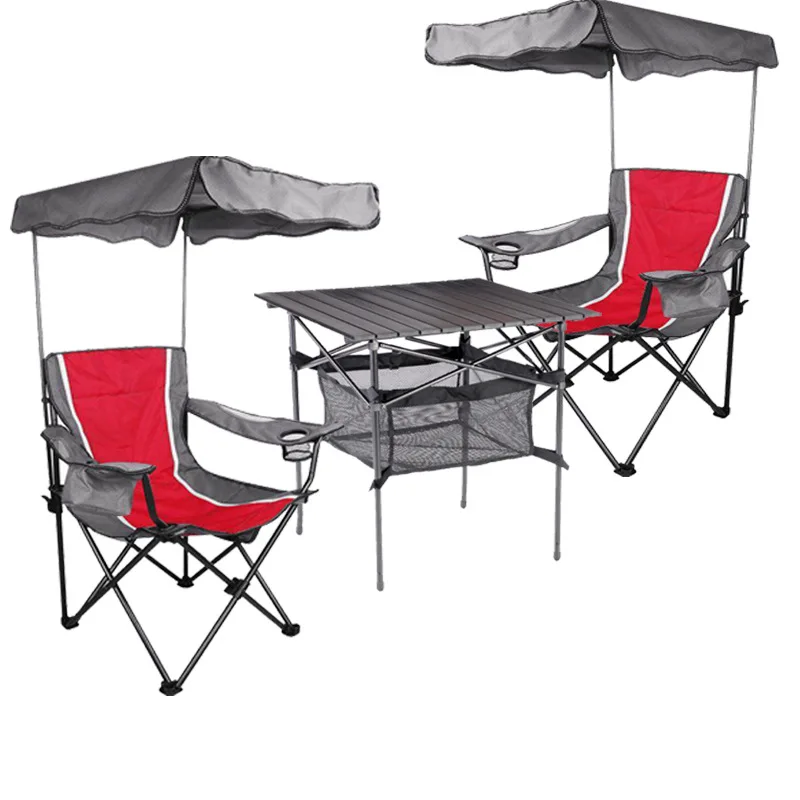 

Outdoor leisure folding sunshade tables and chairs, beach tables and chairs three-piece set, crew sunshade chairs, sunshade