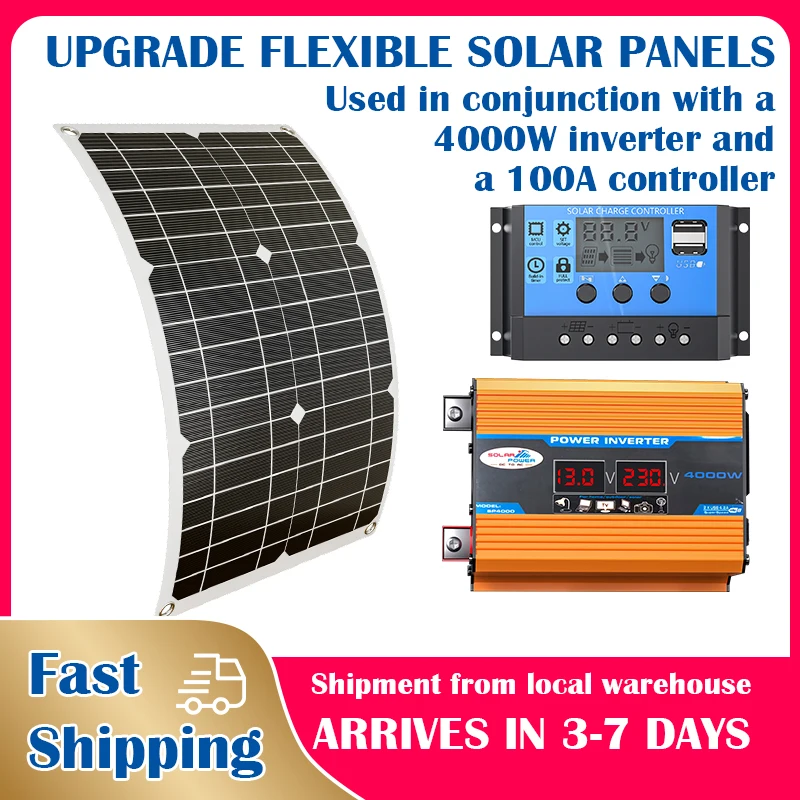 600W solar panel group 4000W inverter 12V to 220V+controller RV/home/emergency backup complete system