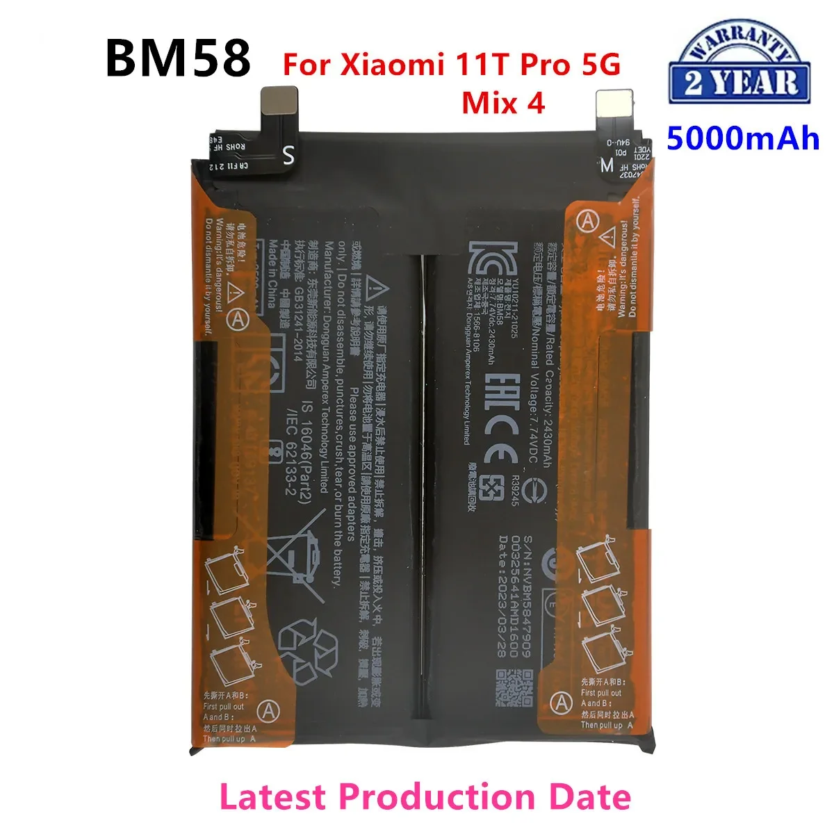 

100% Orginal BM58 5000mAh Battery For Xiaomi 11T Pro 5G/ Mix 4 Phone Replacement Batteries