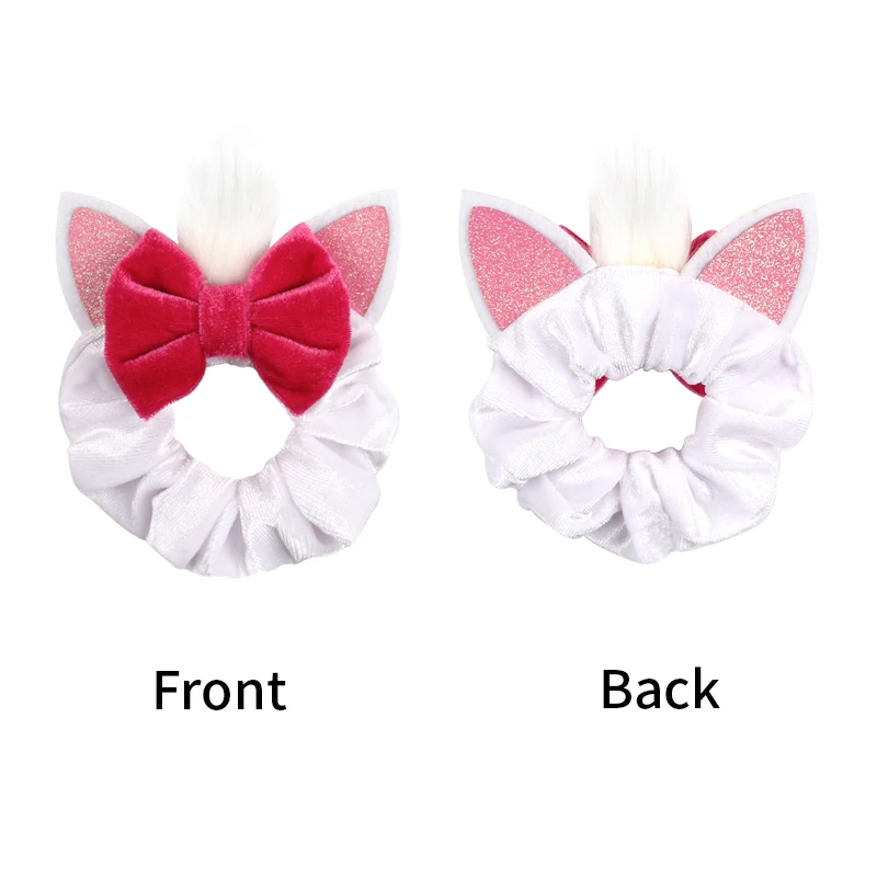 New Mouse Ears Velvet Scrunchies Hairband Disney Women Elastic Ponytail Holder Girls Sequin Bow Kids Party DIY Hair Accessories