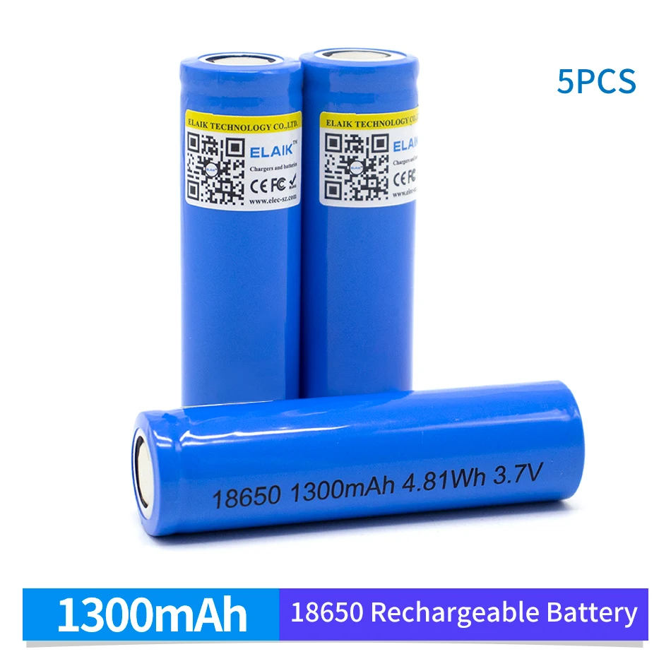 5 PCS 18650 1300 mah batteria al litio di alimentazione 3.7 V batteria ricaricabile con torcia a luce forte