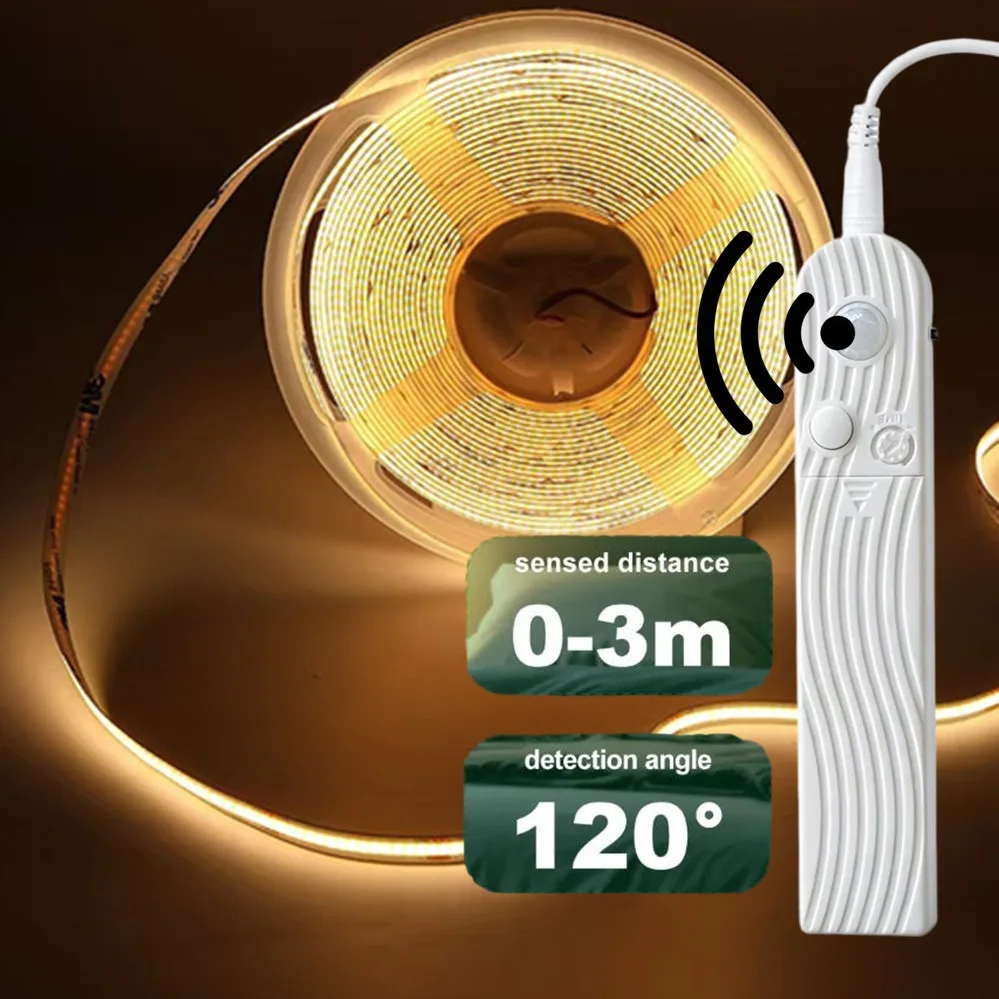 5V Motion Sensor Nigth Light COB Led Strip USB Battery Power 8mm PCB 320 LEDs Flex Lamp for Under Cabinet Kitchen Stairs cabinet