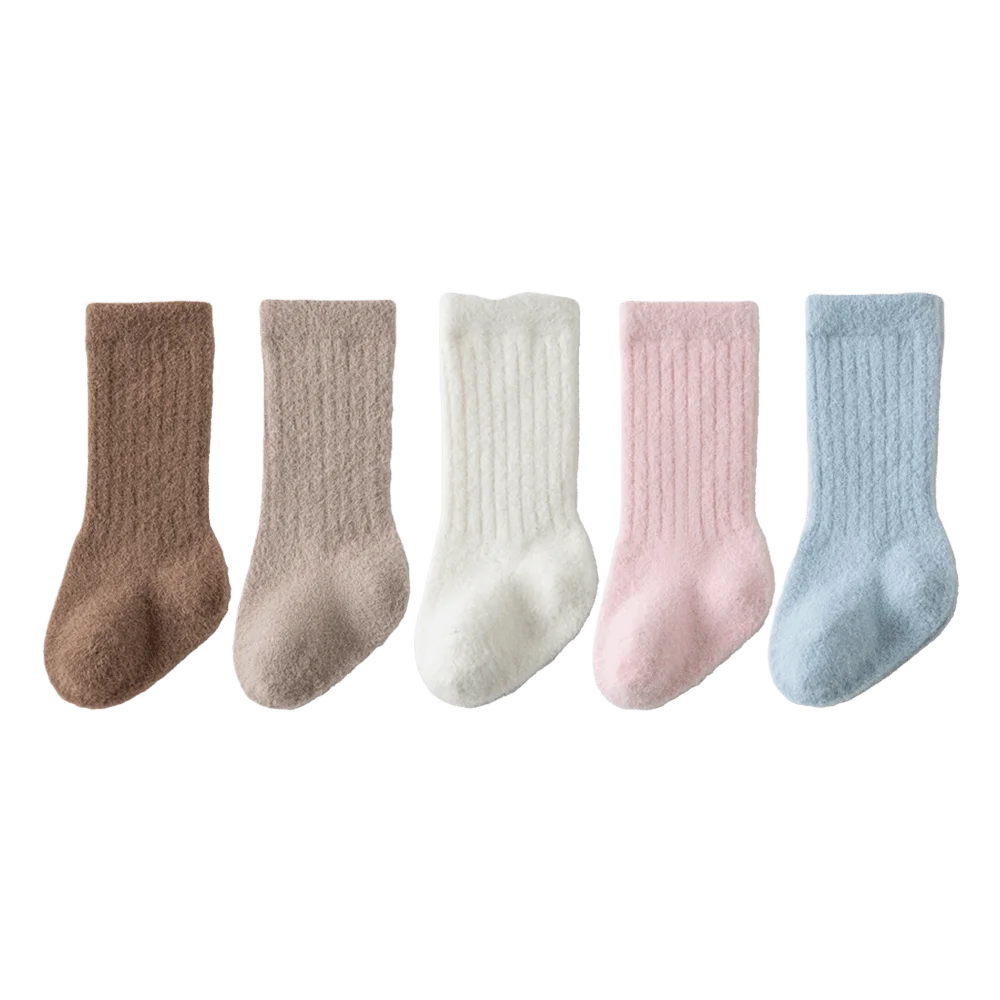 

Новые бархатные махровые детские носки, однотонные домашние чулки средней длины, удобные утолщенные теплые вязаные носки для холодного сезона