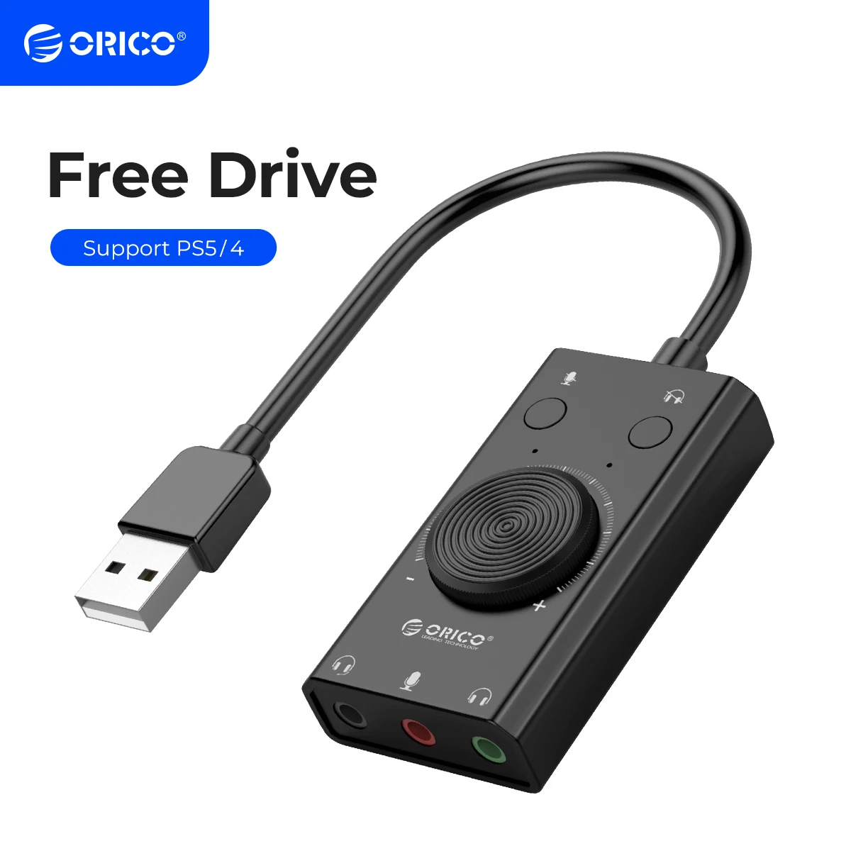 ORICO External Sound Card Mic Speaker Headset 3.5mm Cable Adapter Stereo Audio Card Mute Switch Volume Adjustment Free Drive