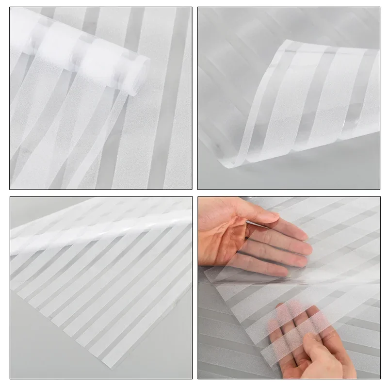 Frosted Window Film Privacy  for Glass Windows Stripe Patterns Window Frosting Film Self-Adhesive Glass Film for Home Office