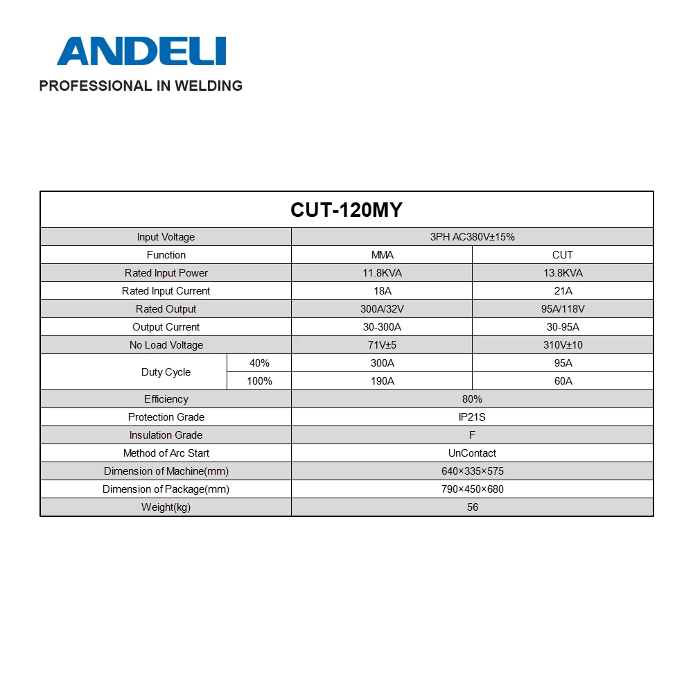 Andeli CUT 120 380V CNC Built-in Pump Compressor MMA Plasma Cutter Laser Max Cut 45mm Cutting Machine