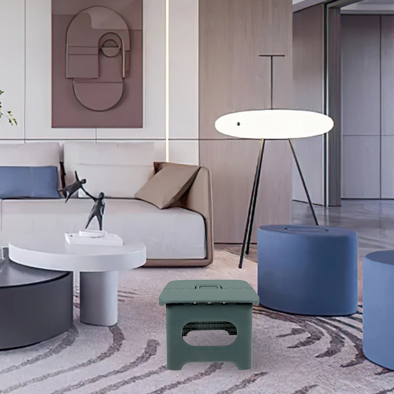 

Portable Folding Stool Small Pure Color PP Material Space Saving Strong Load Bearing Home Office Bathroom Green