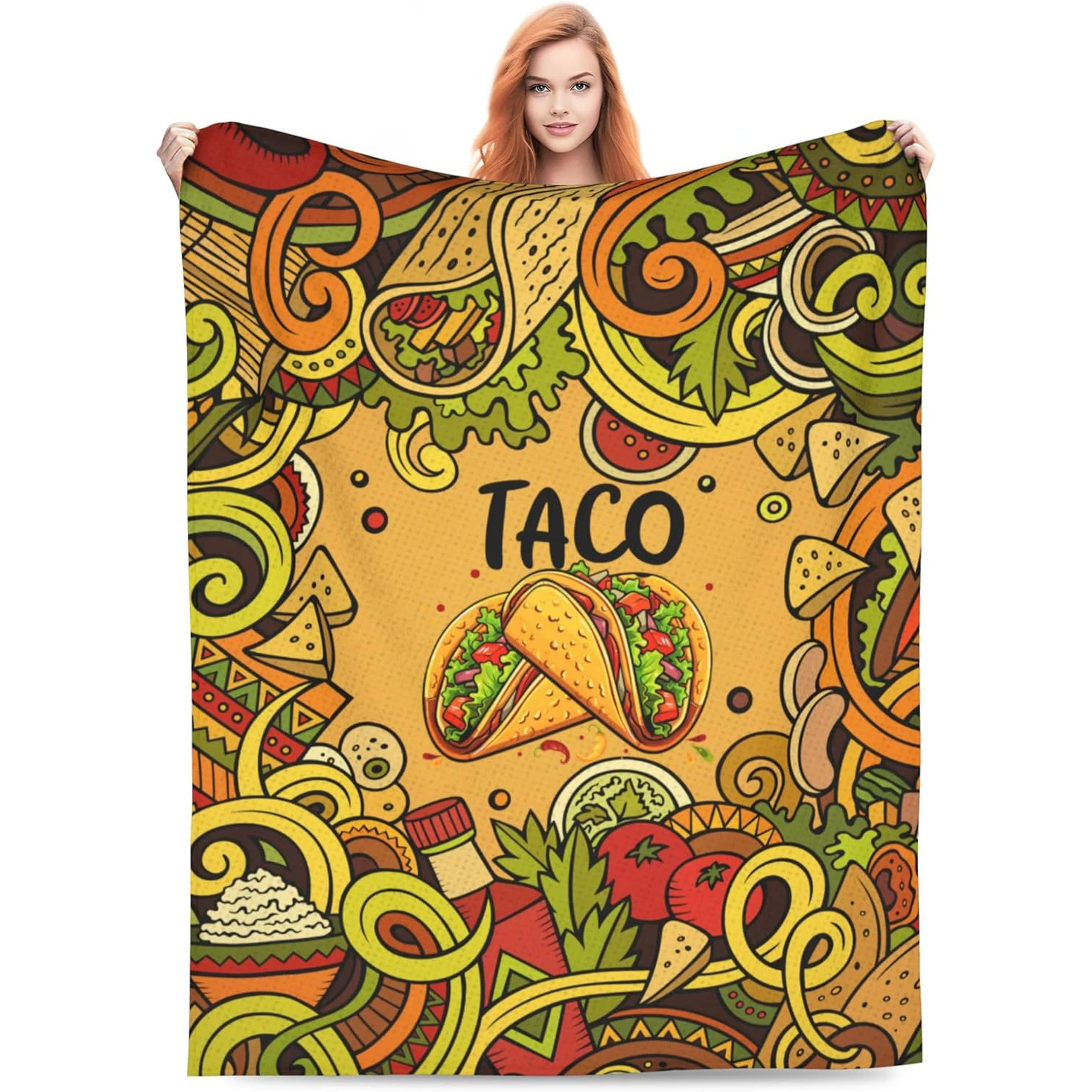 Funny Doodle Cartoon Style Throws Cute  Blanket Gifts for Kids Adults Soft Warm Lightweight Cozy Cmexican Tacos Food Blankets