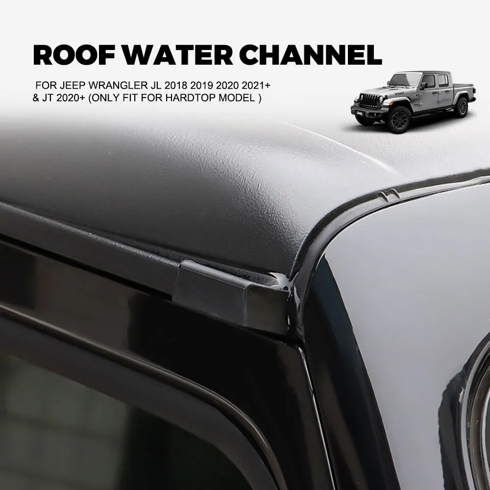 Black Car Top Roof Rain Gutter Upgraded Rainwater Diversion Channel Exterior Accessory For Jeep Wrangler JL 2018-2022+ JT 2020+