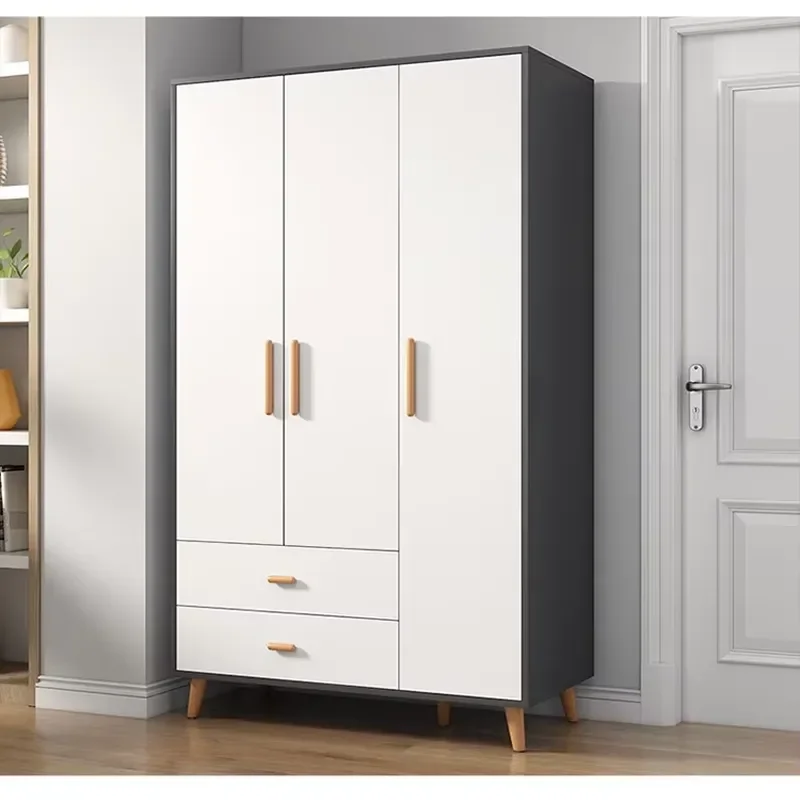 Solid Wood Wardrobe for Bedroom Small Apartment 2 3 Door Log Cabinet Children Storage Locker Home Furniture