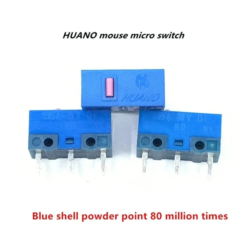 1Pcs New Authentic HUANO mouse micro switch button white yellow blue pink green dot blue shell white dot General 3-pin switch