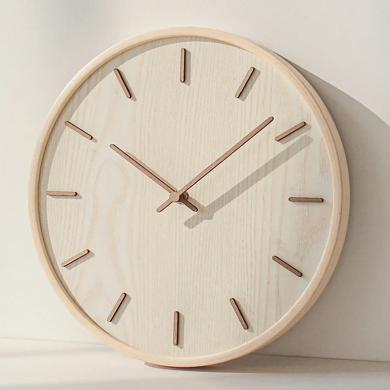 Japanese-style Household Mute Wall Clock Living Room Bedroom Simple Modern Decorative Wall Watch Wooden Quartz Clock Round