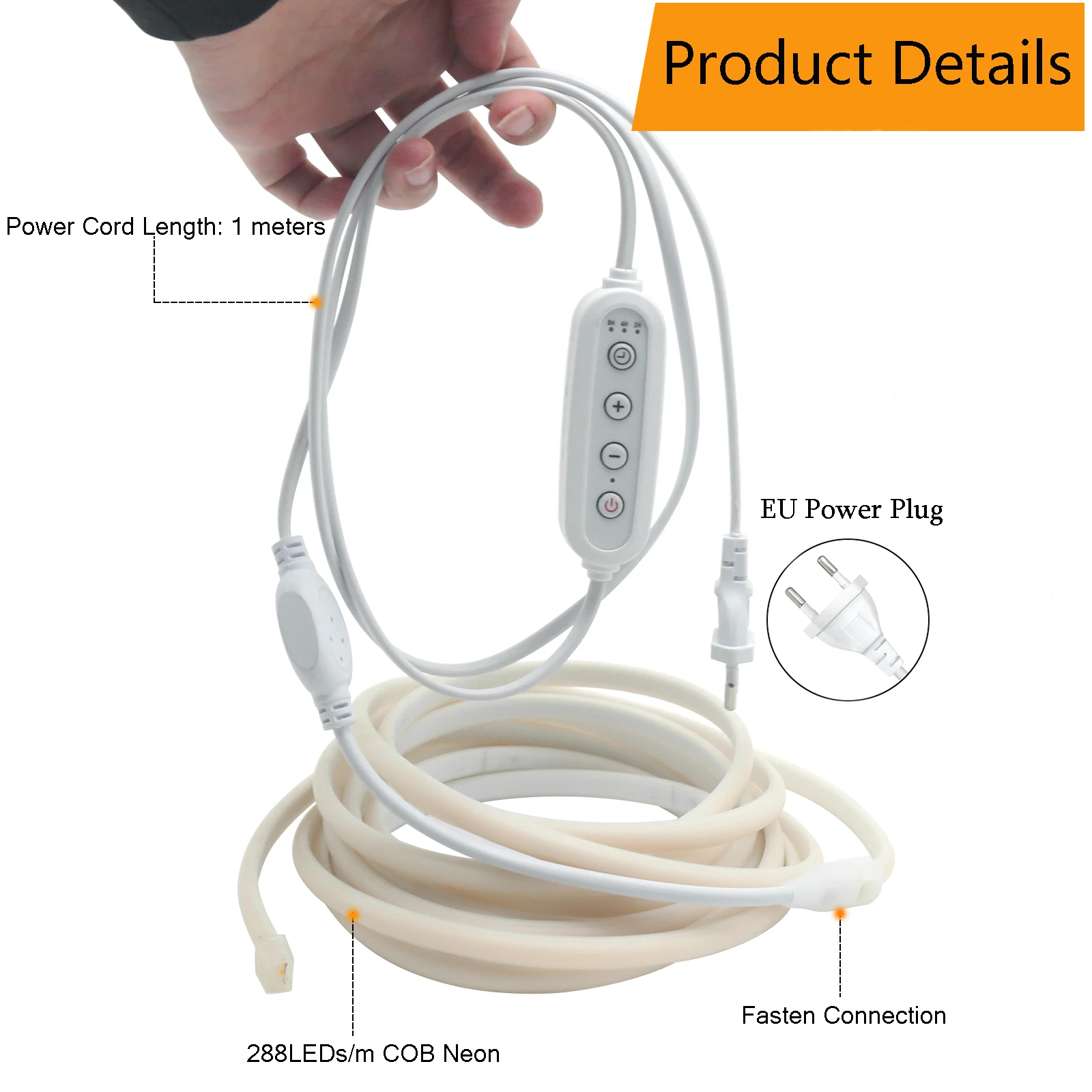 220 В светодиодная лента COB с регулируемой яркостью и таймером, неоновая светодиодная лента европейского стандарта, 288 светодиодов/м, водонепроницаемая, белая/синяя/красная/зеленая для кухни