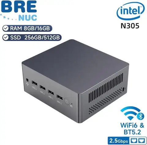 BRE M9N N305 Win11 Pro Mini PC i3-N305 DDR4 3200MT/s 2280 NVMe SSD Dual LAN 4K Triple Display USB3.2 Desktop Office Computer
