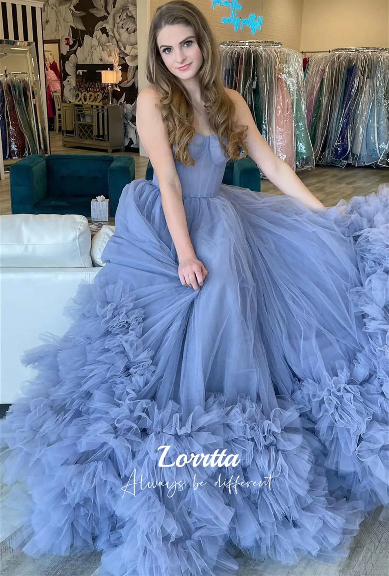 Lorrtta Taro Purple Prom Dress Evening Dress Sweet Tulle Floor-Length Prom Dress Sweetheart Neck Sleeveless Party Dress Fairy