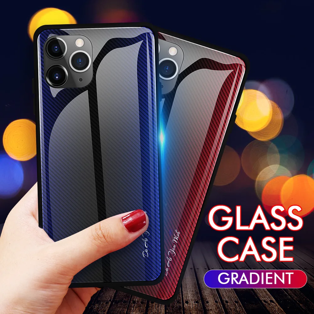 100 For iphone 11 Pro Max Case Tempered Glass Gradient Phone Case For iphone 11 Pro XR X XS MAX 7 8 6S Plus Colorful Back Cover