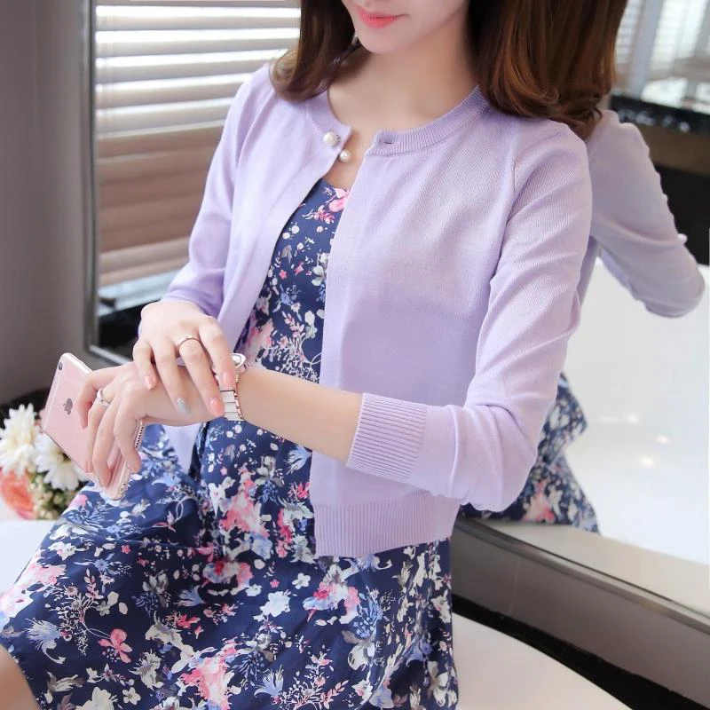 

Women's Knitwear Cardigan Thin Jacket Spring Autumn New Style Match With Dress Sweaters Single Button Small Shawls On Top