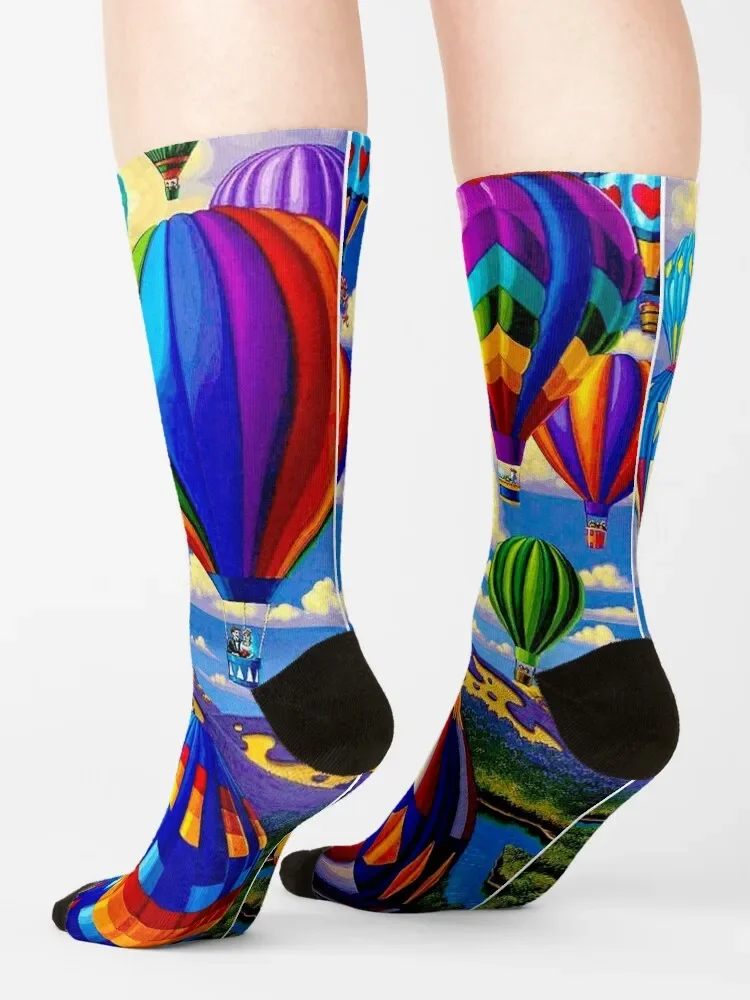 Calcetines con estampado de globo aerostático para hombre y mujer, medias deportivas con estampado de anime, ideal para Festival