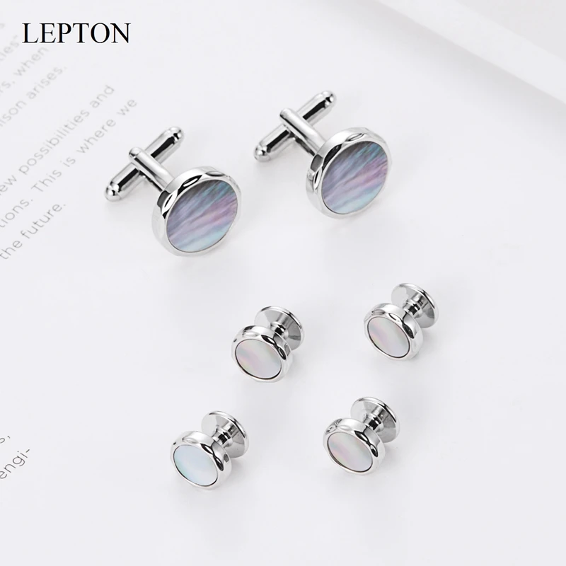 Low-key Luxury Mother of Pearl Cufflinks tuxedo studs Sets Lepton Colored Shell Cufflink Collar Studs Cuff links For Men Gift