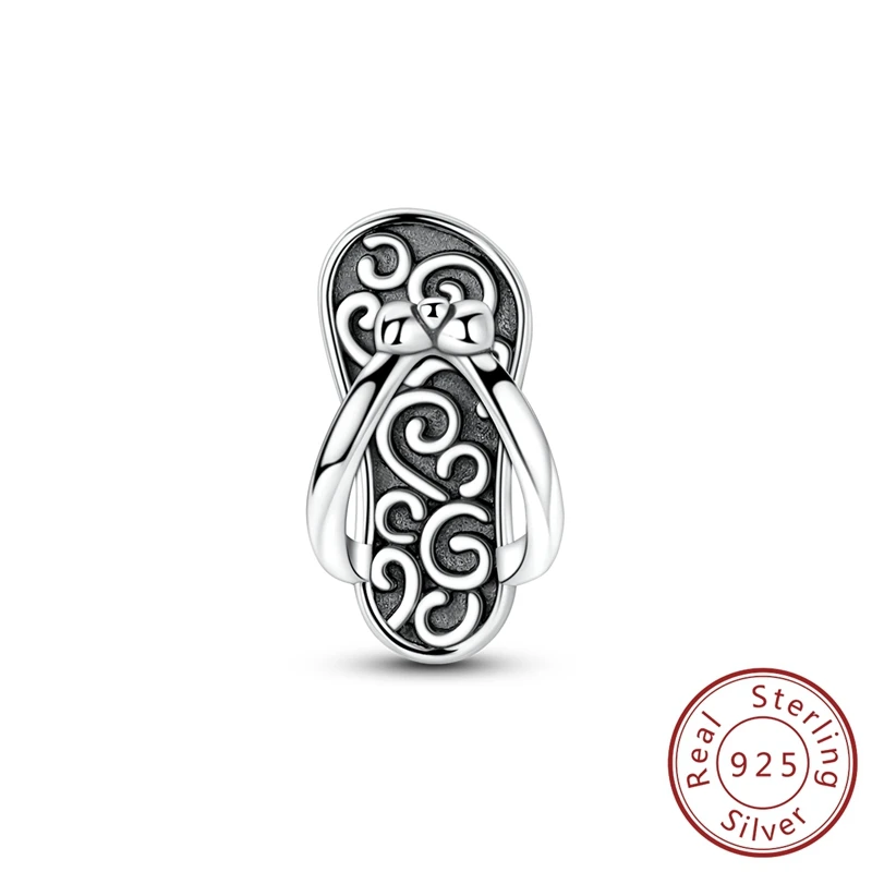 

925 Sterling Silver Dainty Vintage Flip-flop Charm Pendant Fit Original Charm Bracelet Women DIY Jewelry Gift