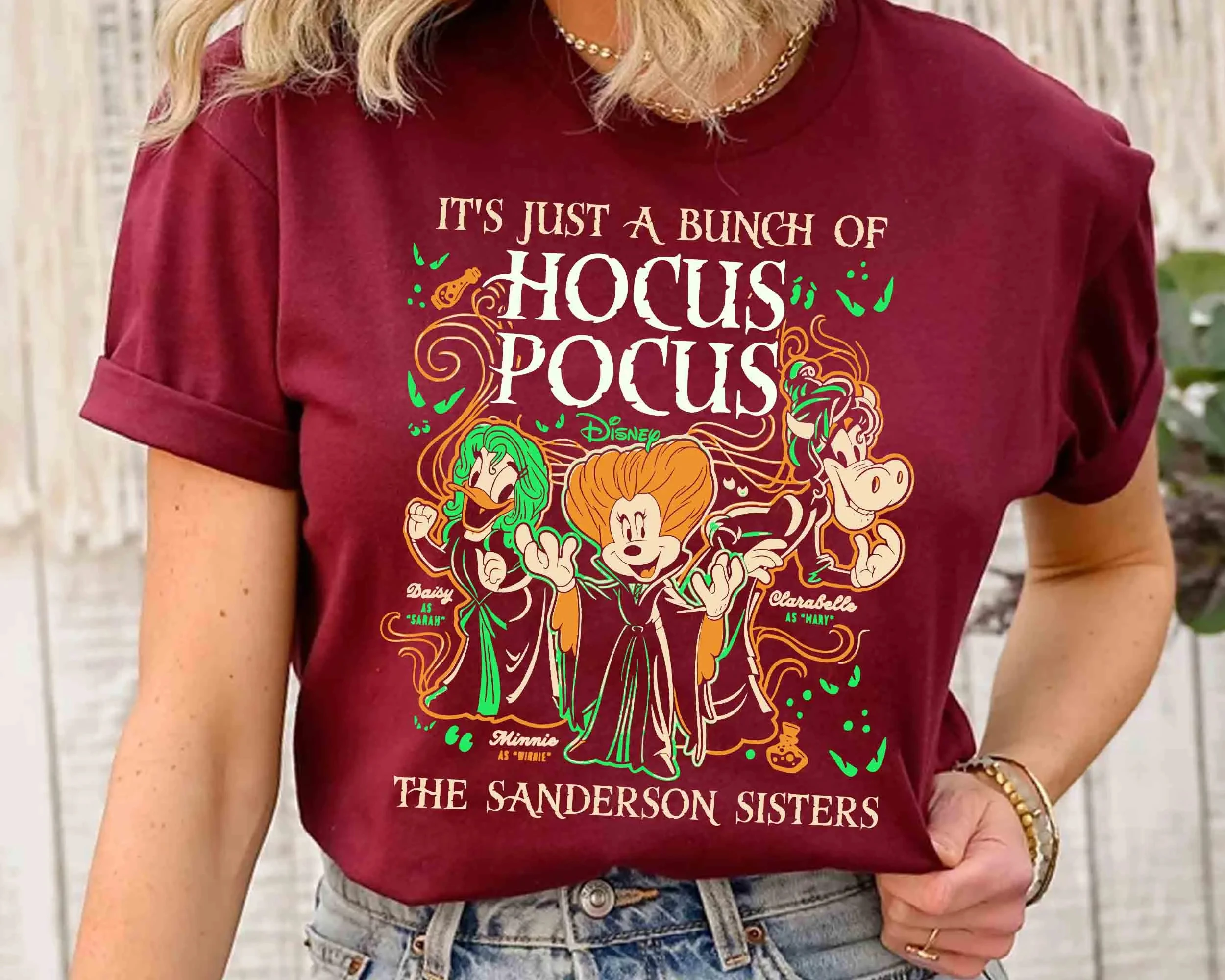 ホカスポカスの束ミニー デイジー クララベル シャツ ホカスポカス サンダーソン シスターズ シャツ ディズニー ウィッチ ムービー Tシャツ