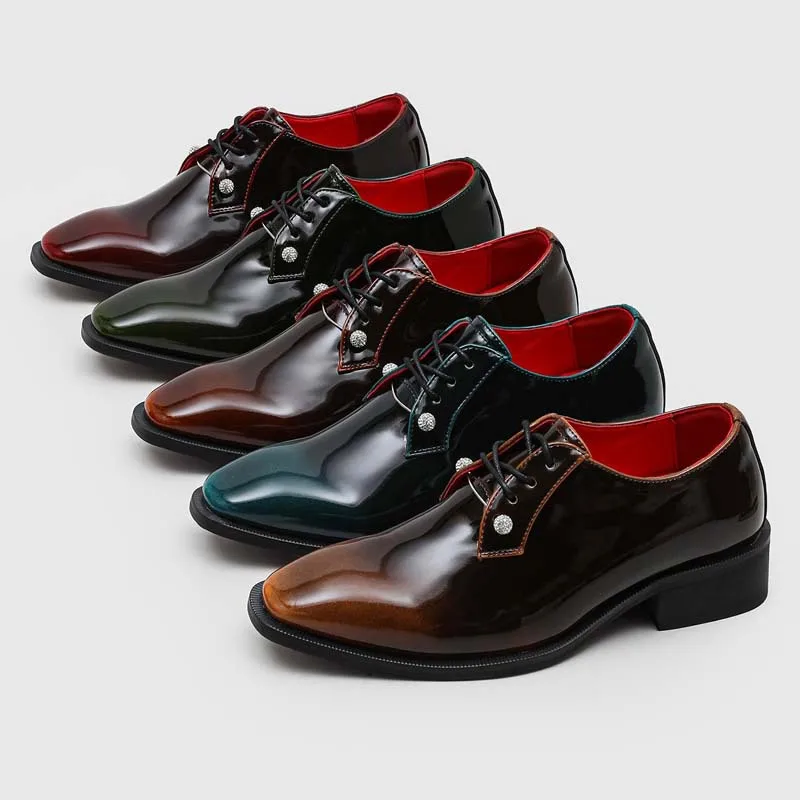 Luxury Patent Leather Derbys Dress Shoes Oxfords Square Toe Lace Up Business Wedding Formal Shoes for Men Comfortable Footwear