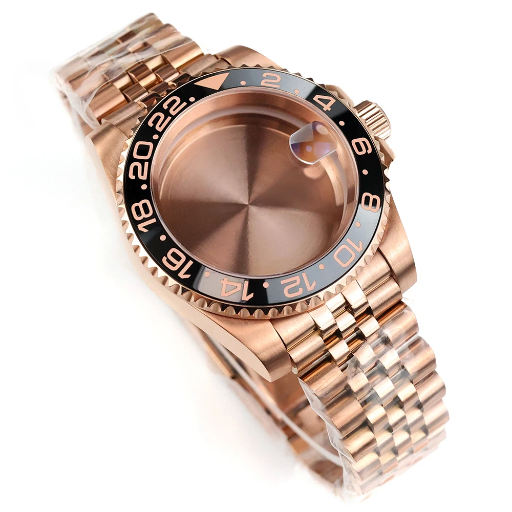 

40mm NH35 Case Rose Gold Sapphire Glass Watch Case Jubilee Bracelet Fit NH34 NH35 NH36 NH38 Movement YACHT-MASTER GMT SUB Case