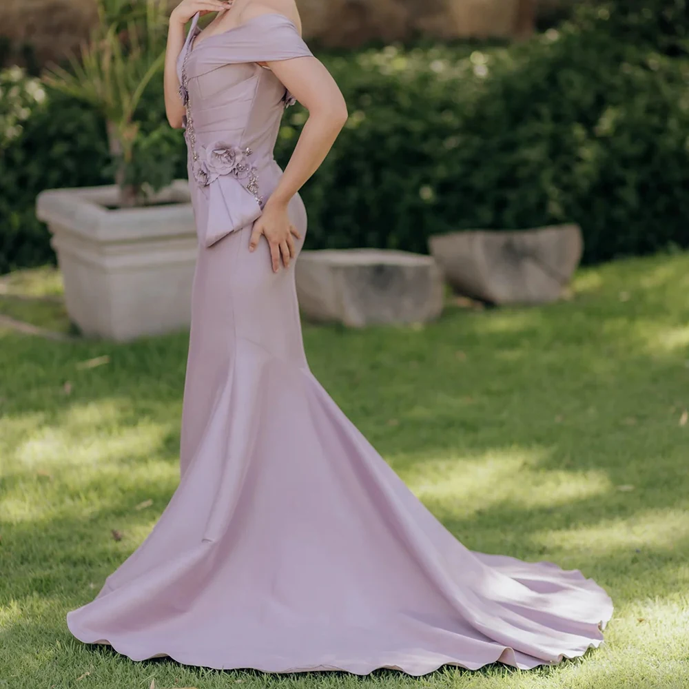 맞춤형 인어 이브닝 드레스 바닥 길이 오프 숄더 민소매 프롬 가운 패션 꽃 장식 스팽글 주름 파티 가운