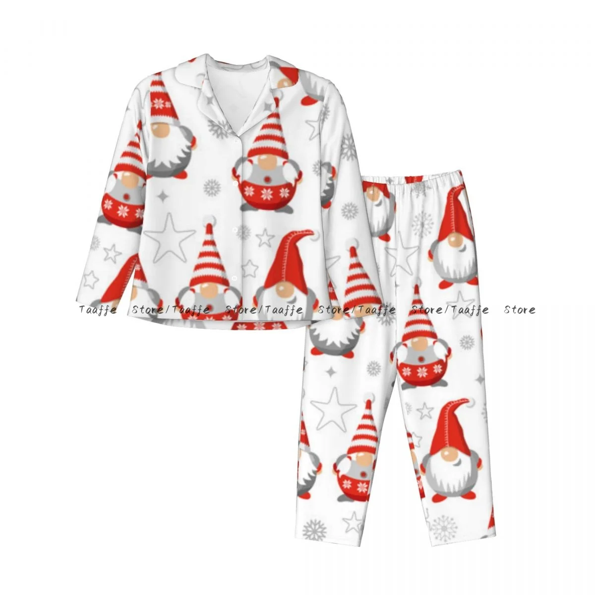 Spring and Autumn Pajama Set Women's Long Sleeve Pants Two Piece Christmas Gnomes Illustration Home Furnishing Set