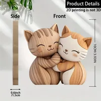 Wooden Kitten Dog Couple Sculpture 2D Flat Cat Rabbit Gift Light Dark Wood Grain Desktop Entrance Home Decor Decorative Figurine 4