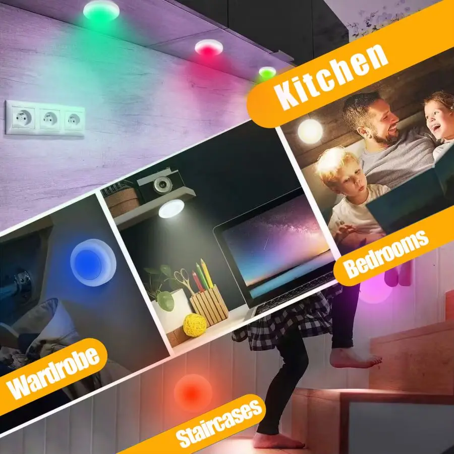 LED Night Light 16 Colors Fast Changing Atmosphere Lights Smart Remote Control Cabinet Light AAA Battery Not Include