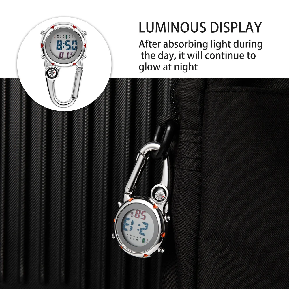 Mountaineering Hook Hanging Watch Stainless Steel Clip Quartz Climbing Waterproof Glow Dark Outdoor Pocket Watch Novelty