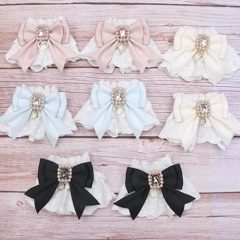 หวานและน่ารักผ้าฝ้ายปักลูกไม้แขนโบว์ Rhinestone Lolita แขนมือสําหรับผู้หญิง