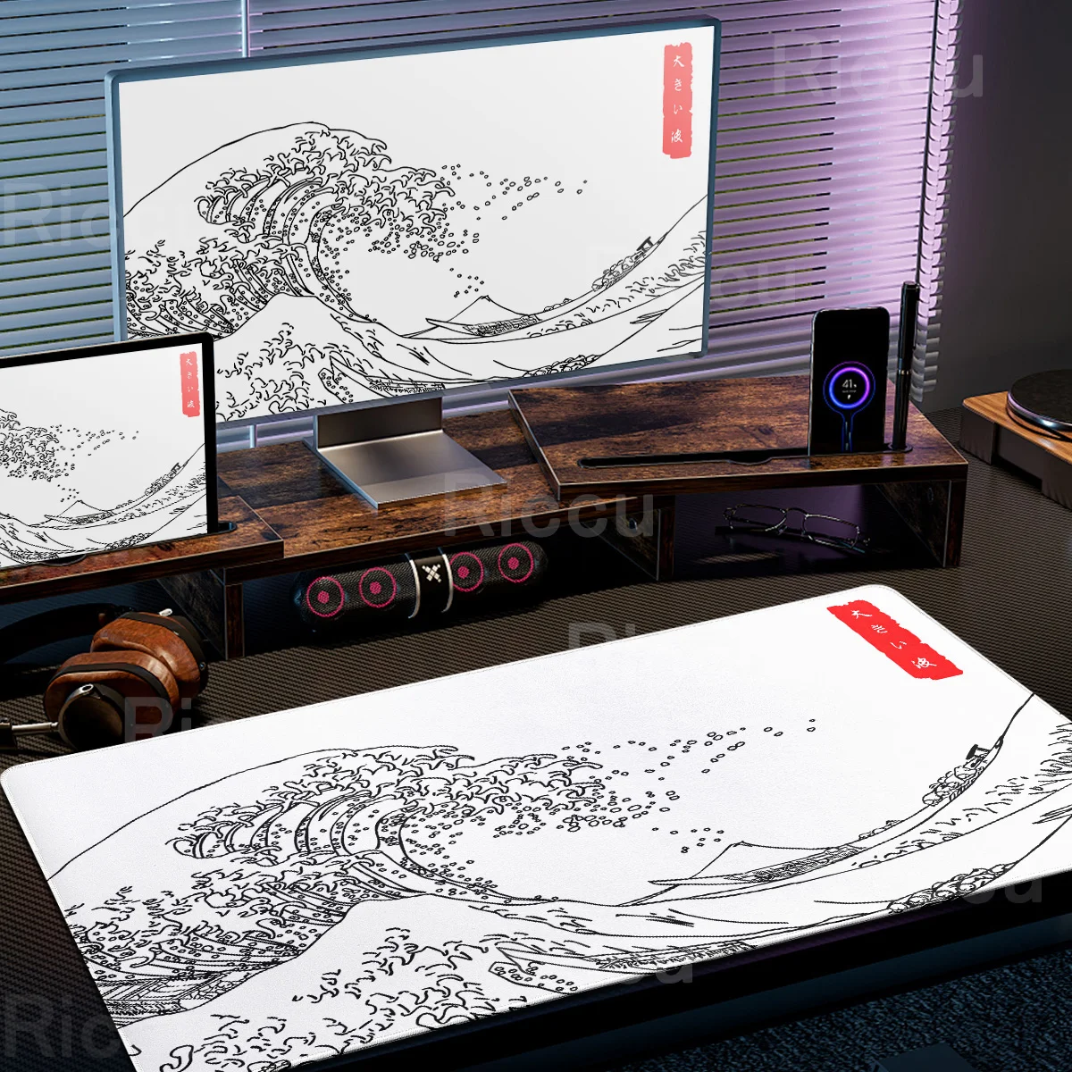 

Large White Mouse Pad Japanese Great Wave Pads Keyboard Mat XXL Desk Pc Gamer Company Office Accessories Setup Gaming Decoration