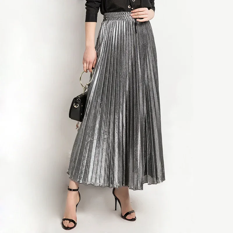 

Check Skirt Pleated Maxi Skirt High Waist Harajuku Large Swing Gold Long Skirts For Women XXL Saias